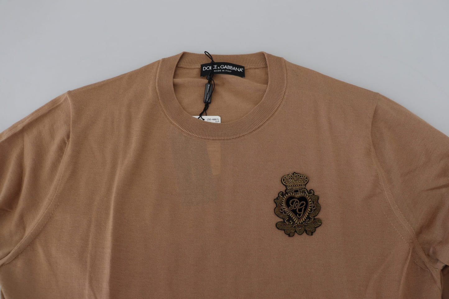 Beige Cashmere Crown Logo Pullover Sweater