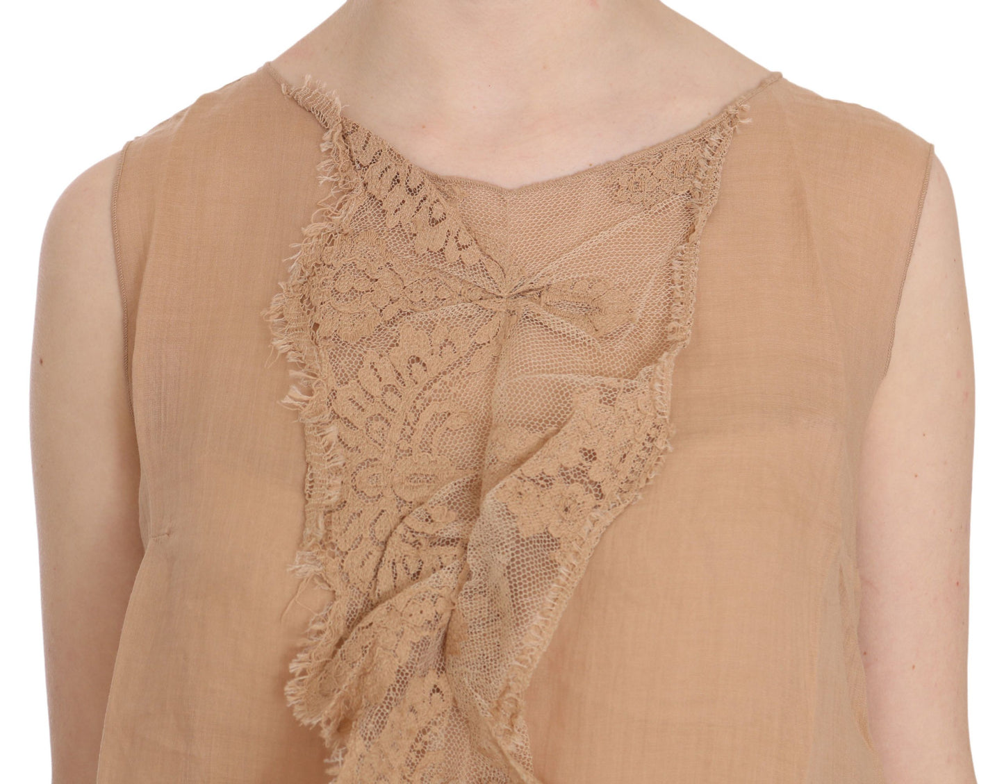 Chic Sleeveless Brown Lace Tank Top