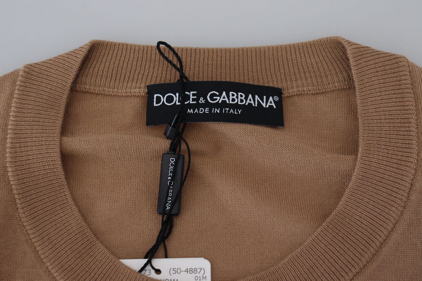 Beige Cashmere Crown Logo Pullover Sweater