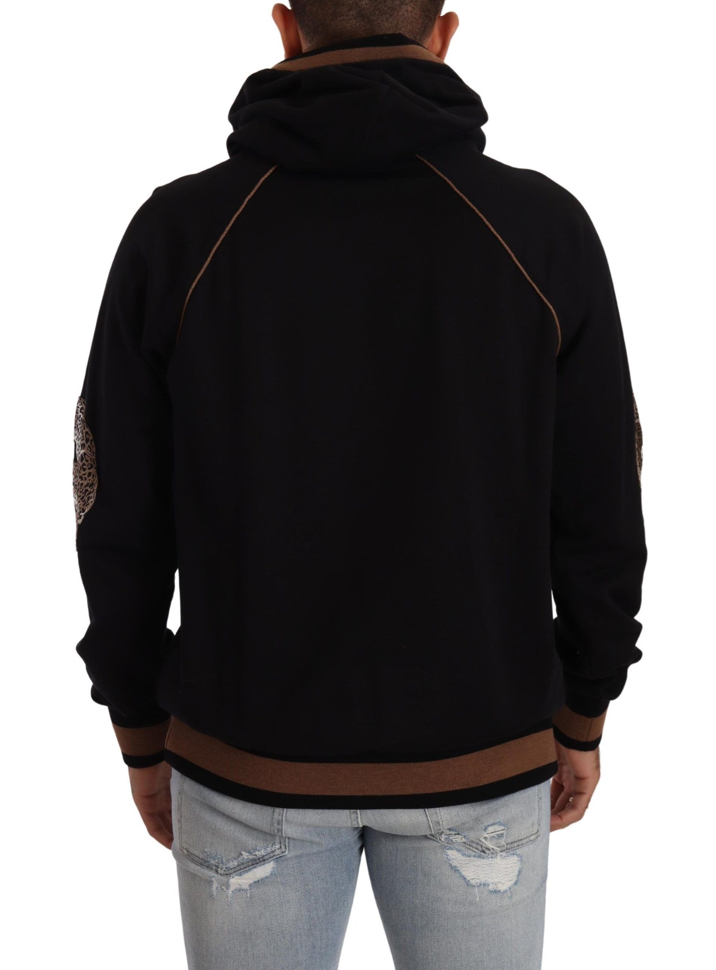 Black Brown Leopard Cotton Hooded Pullover Sweater