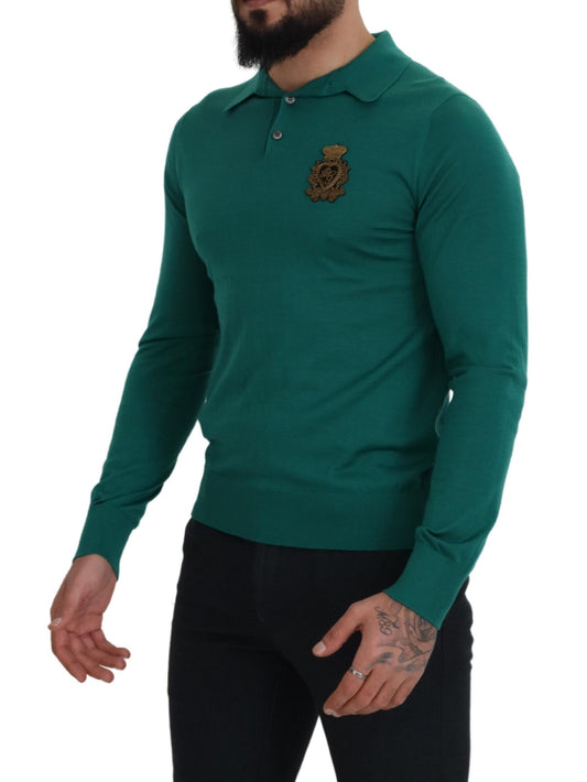 Green Cashmere Collared Logo Pullover Sweater