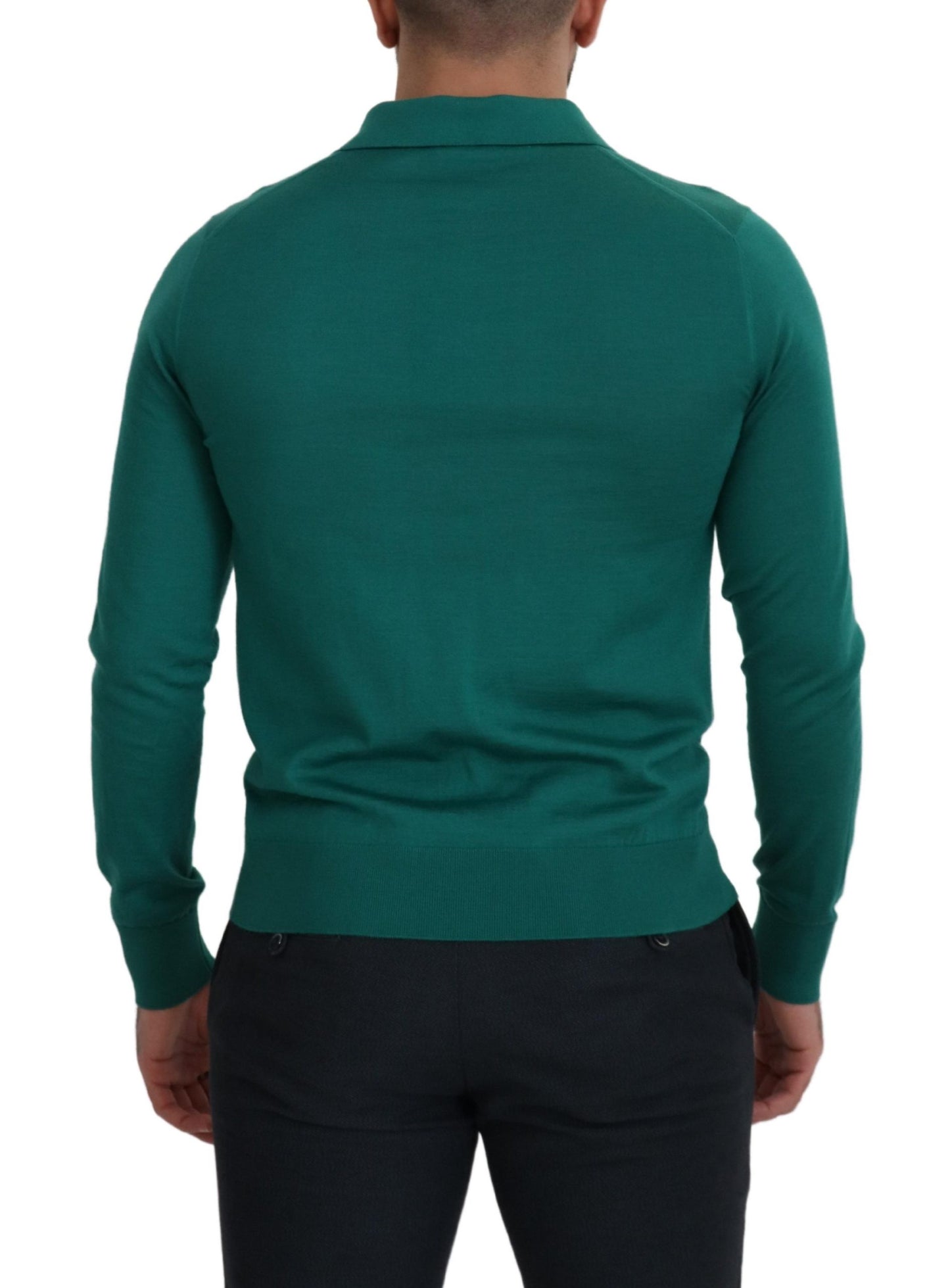 Green Cashmere Collared Logo Pullover Sweater