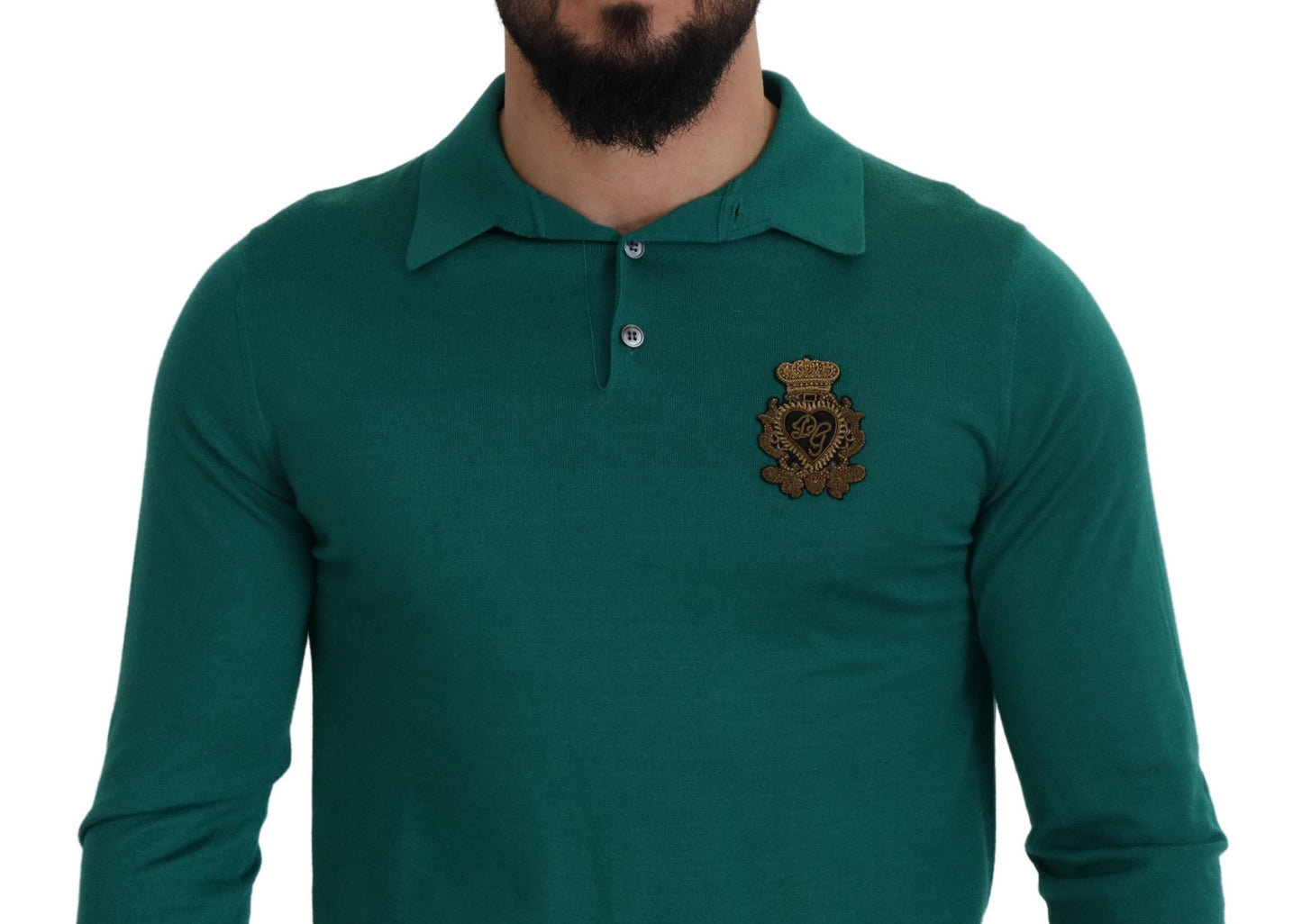 Green Cashmere Collared Logo Pullover Sweater