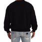 Black Cotton Crewneck Crown 1984 Stars Pullover Black