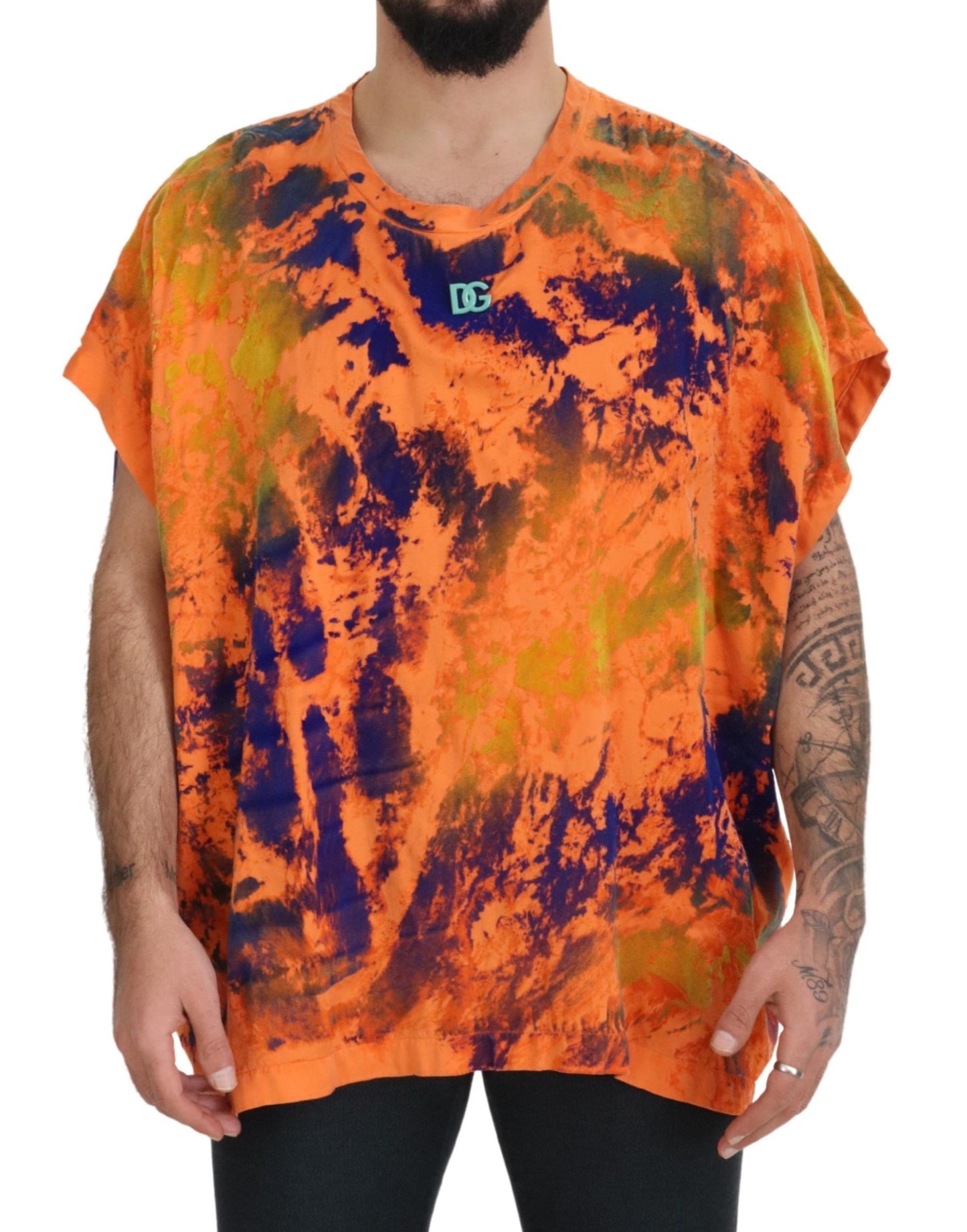 Elegant Orange Tie Dye Silk T-Shirt