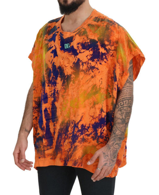 Elegant Orange Tie Dye Silk T-Shirt