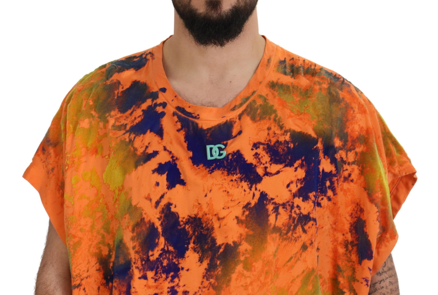 Elegant Orange Tie Dye Silk T-Shirt