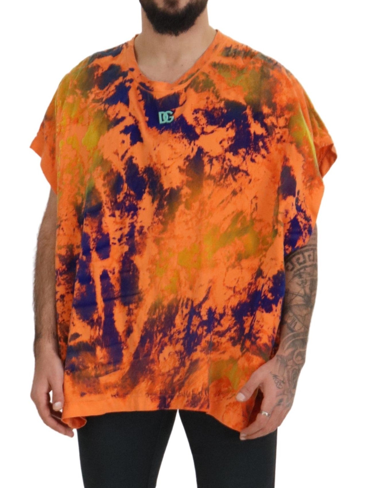 Elegant Orange Tie Dye Silk T-Shirt