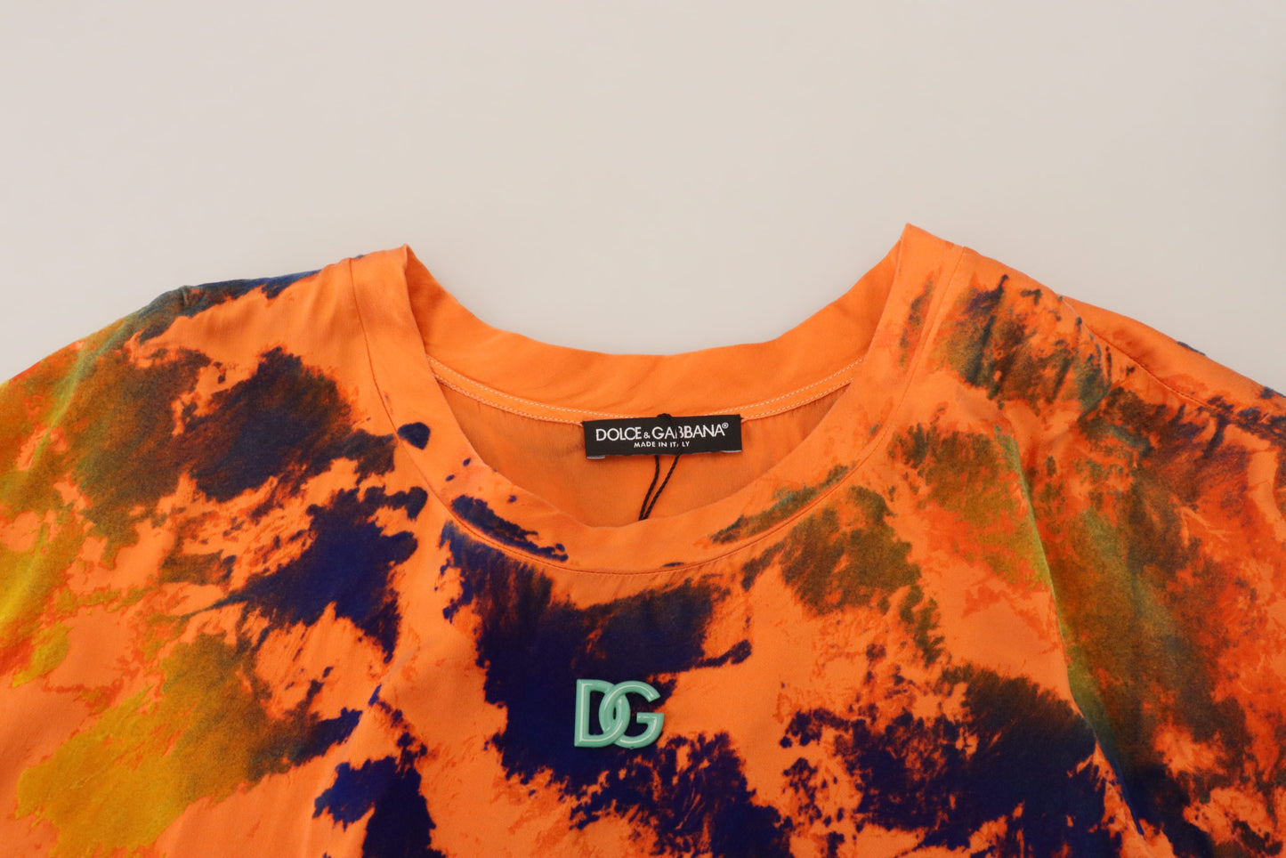 Elegant Orange Tie Dye Silk T-Shirt