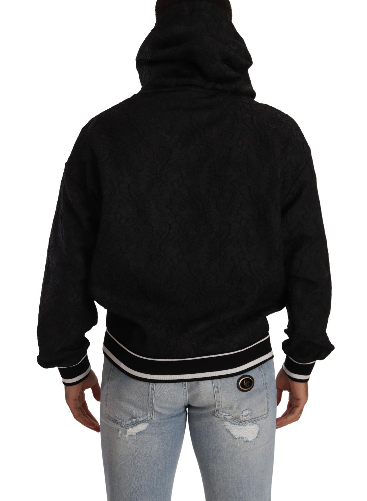 Black Logo Brocade Hooded Pullover Top Sweater