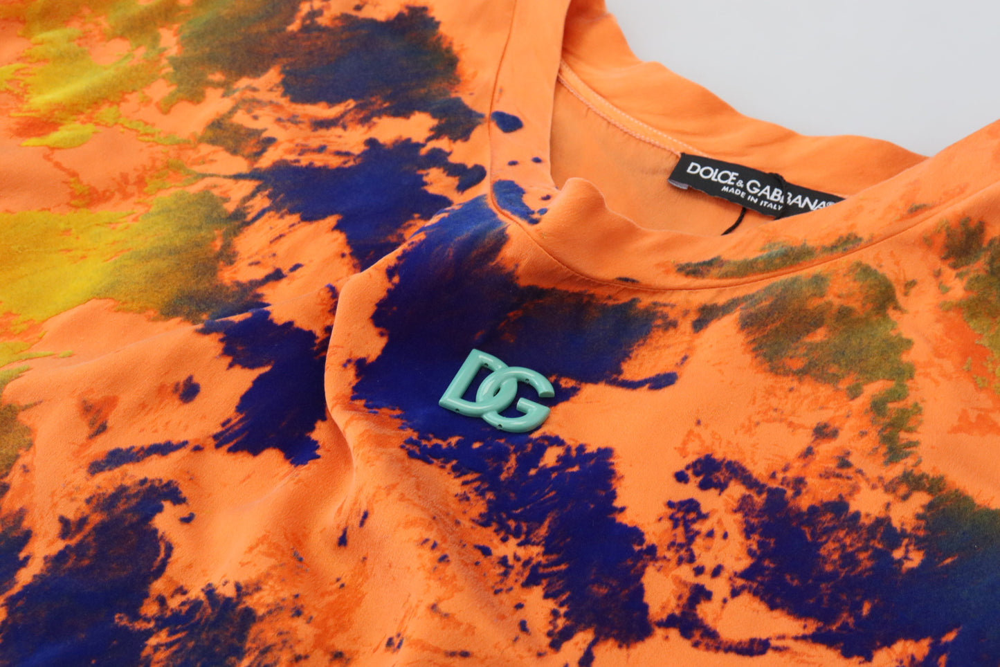 Elegant Orange Tie Dye Silk T-Shirt