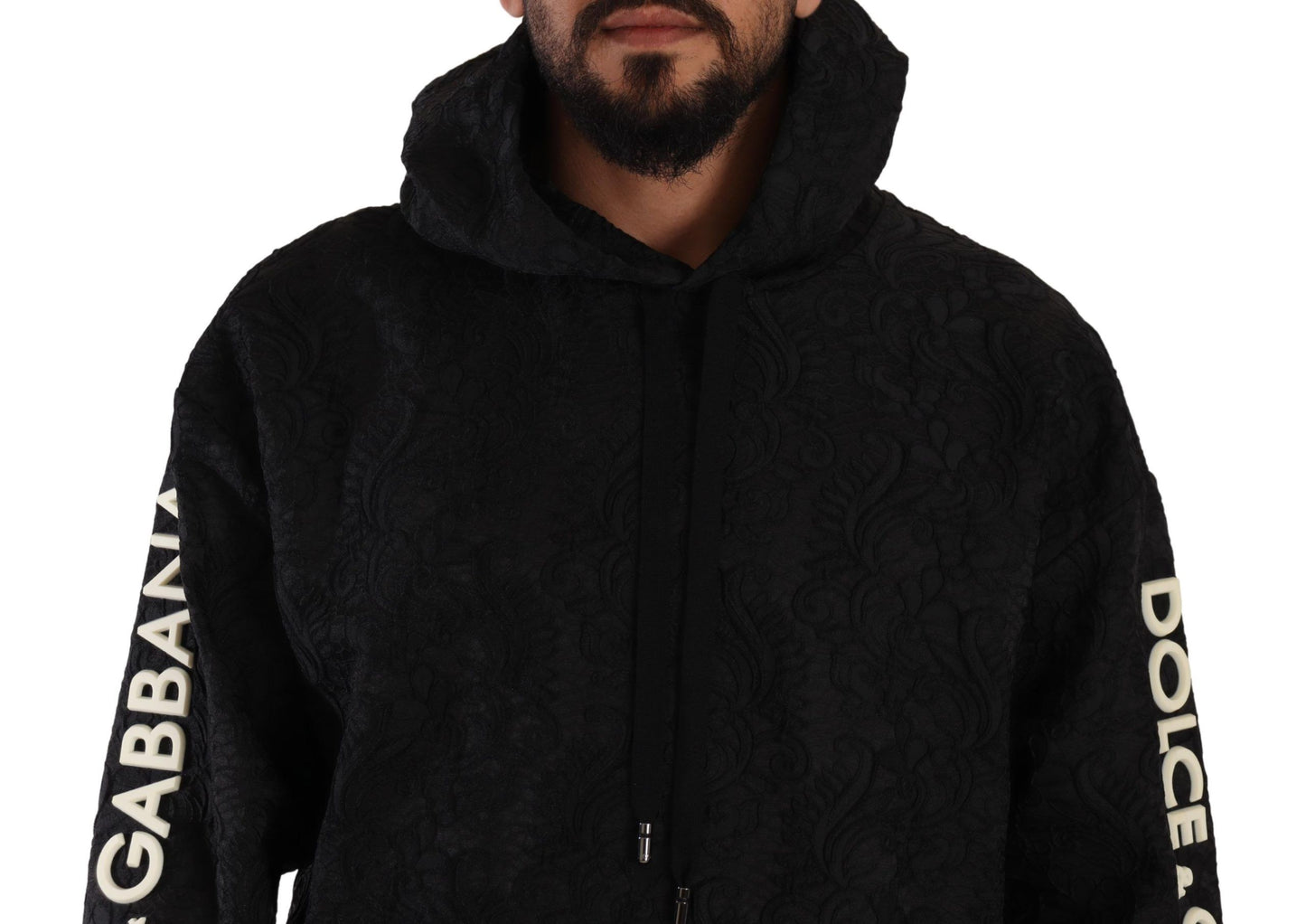 Black Logo Brocade Hooded Pullover Top Sweater