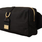 Elegant Black Belt Bag with Gold-Tone Appliqué