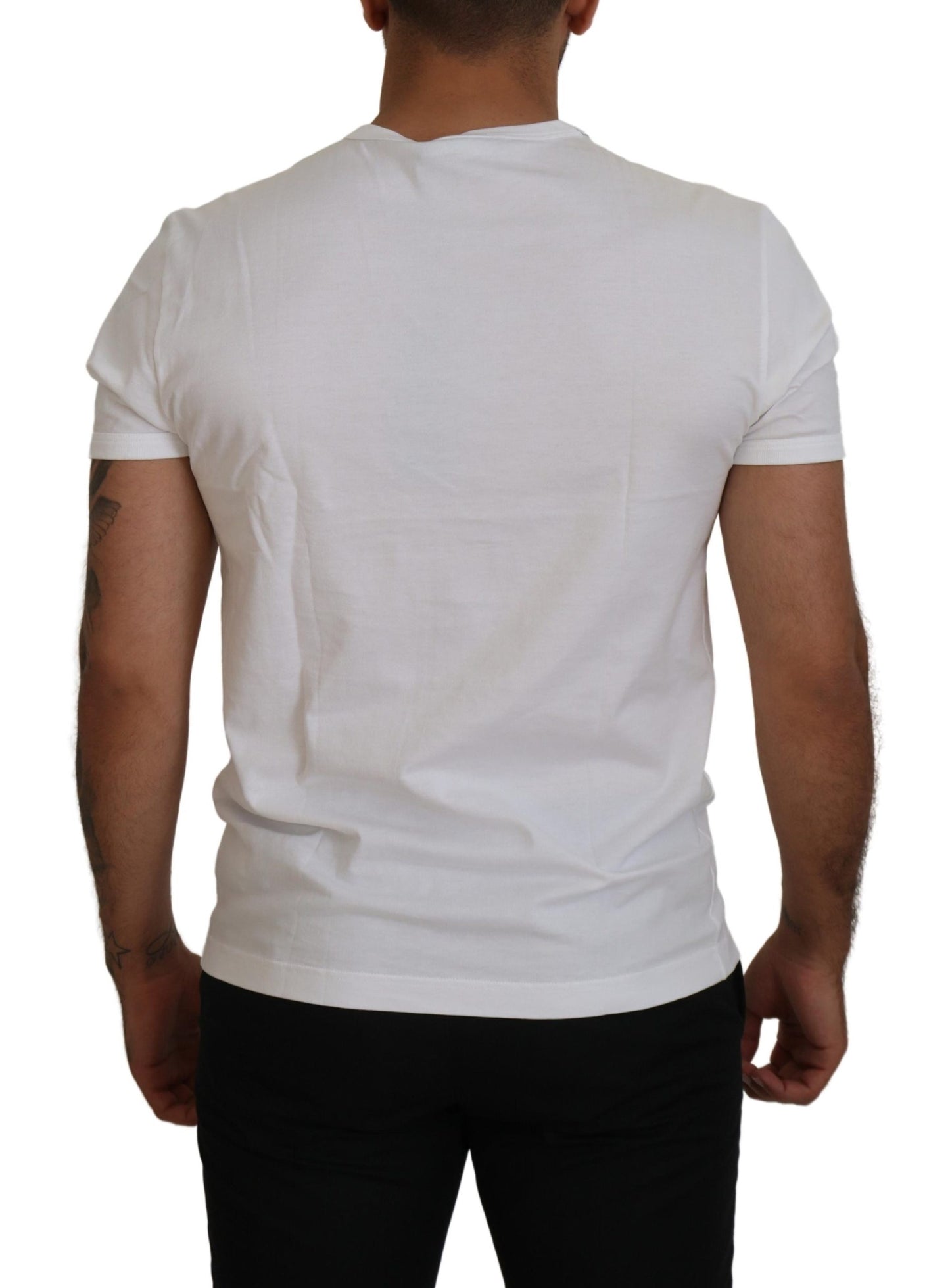 Elegant White Cotton Crown Print T-Shirt