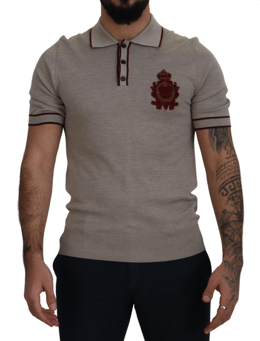 Elegant Gray Silk Collared T-Shirt