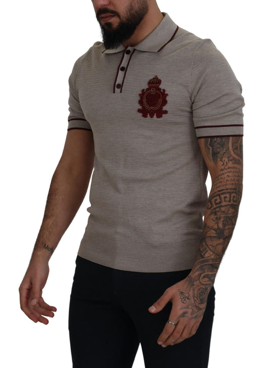 Elegant Gray Silk Collared T-Shirt