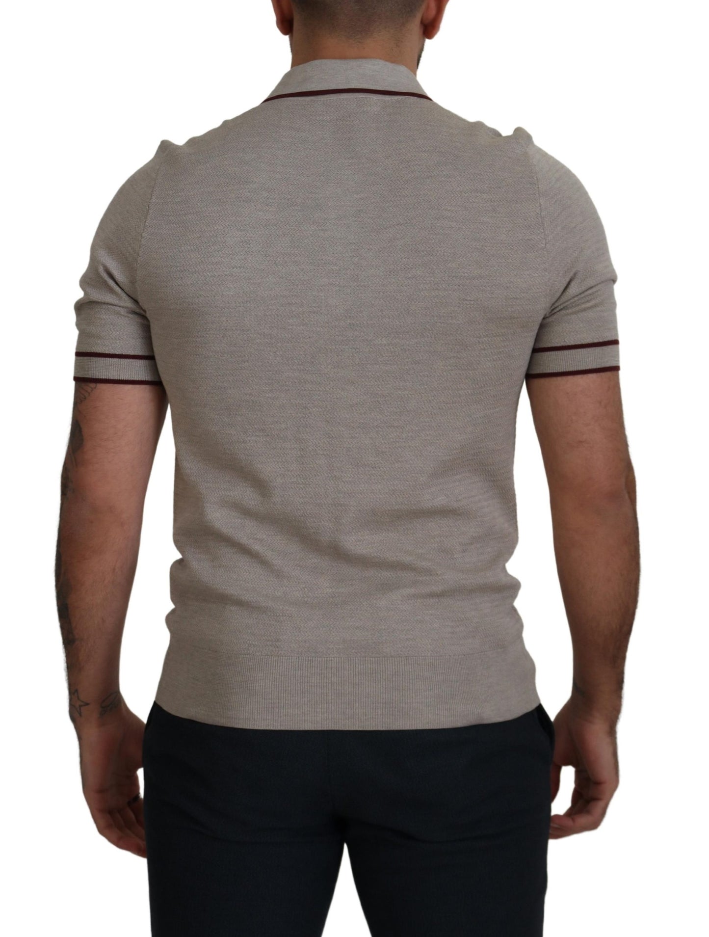 Elegant Gray Silk Collared T-Shirt