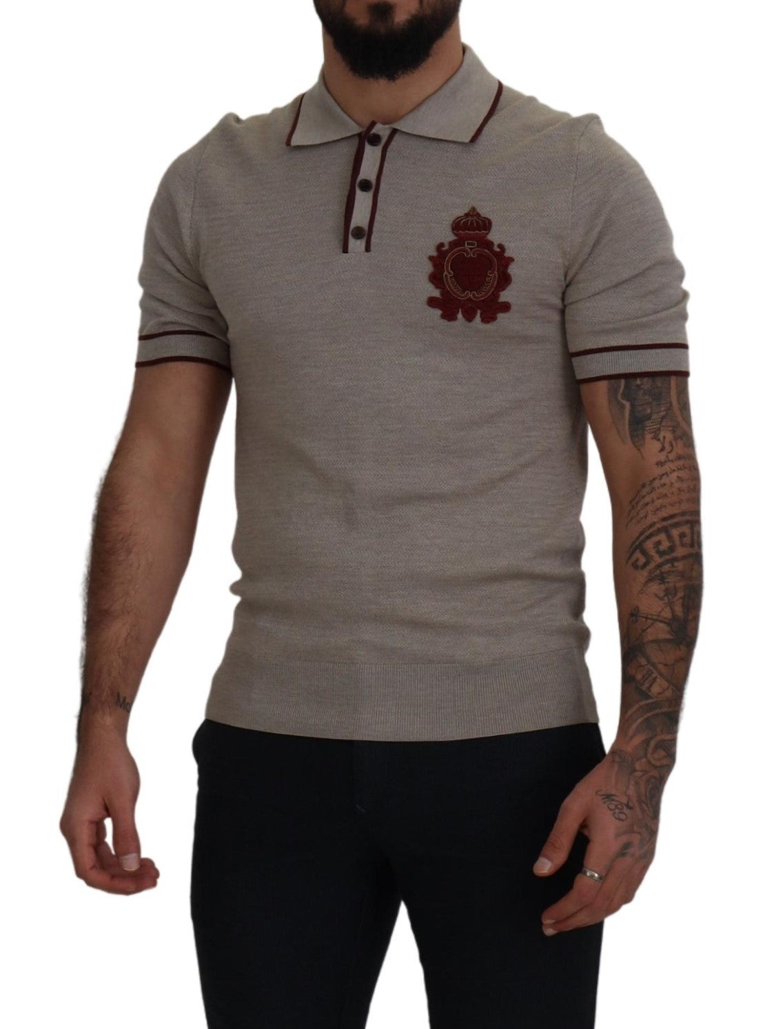 Elegant Gray Silk Collared T-Shirt