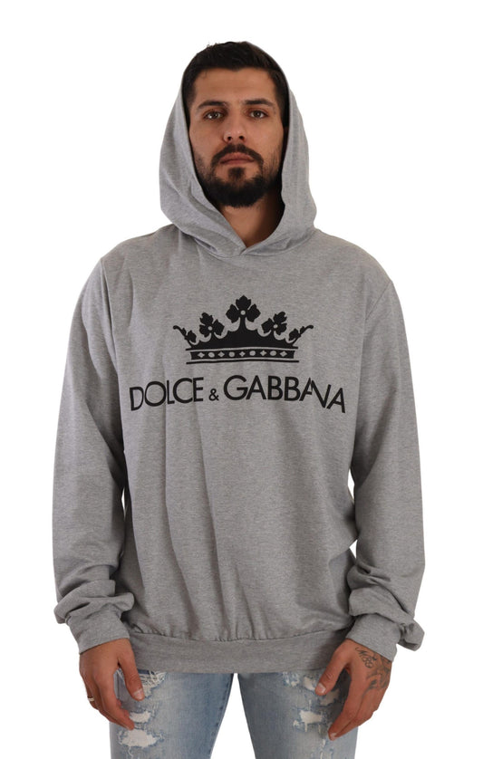 Elegant Gray Crown-Print Hooded Sweater