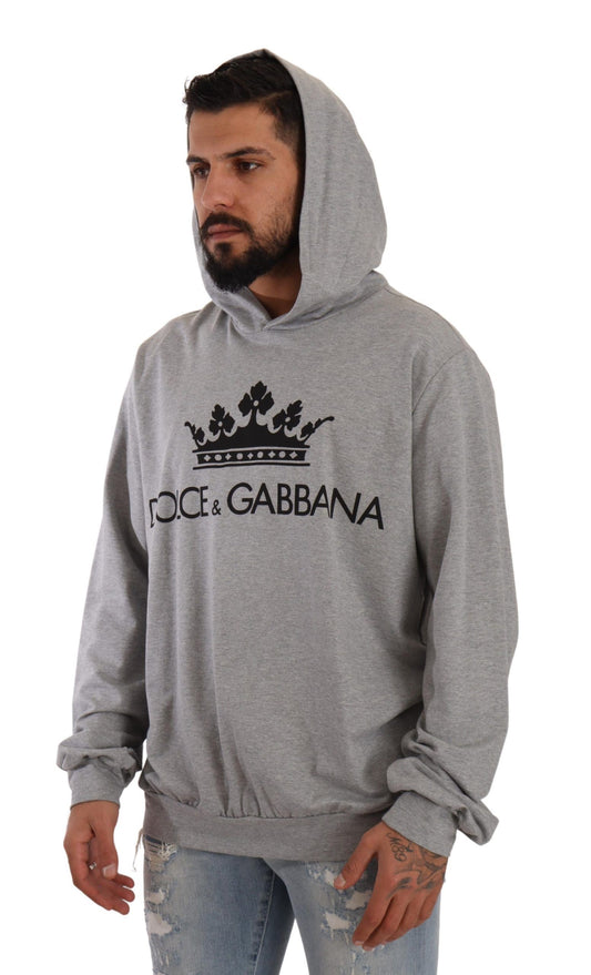 Elegant Gray Crown-Print Hooded Sweater