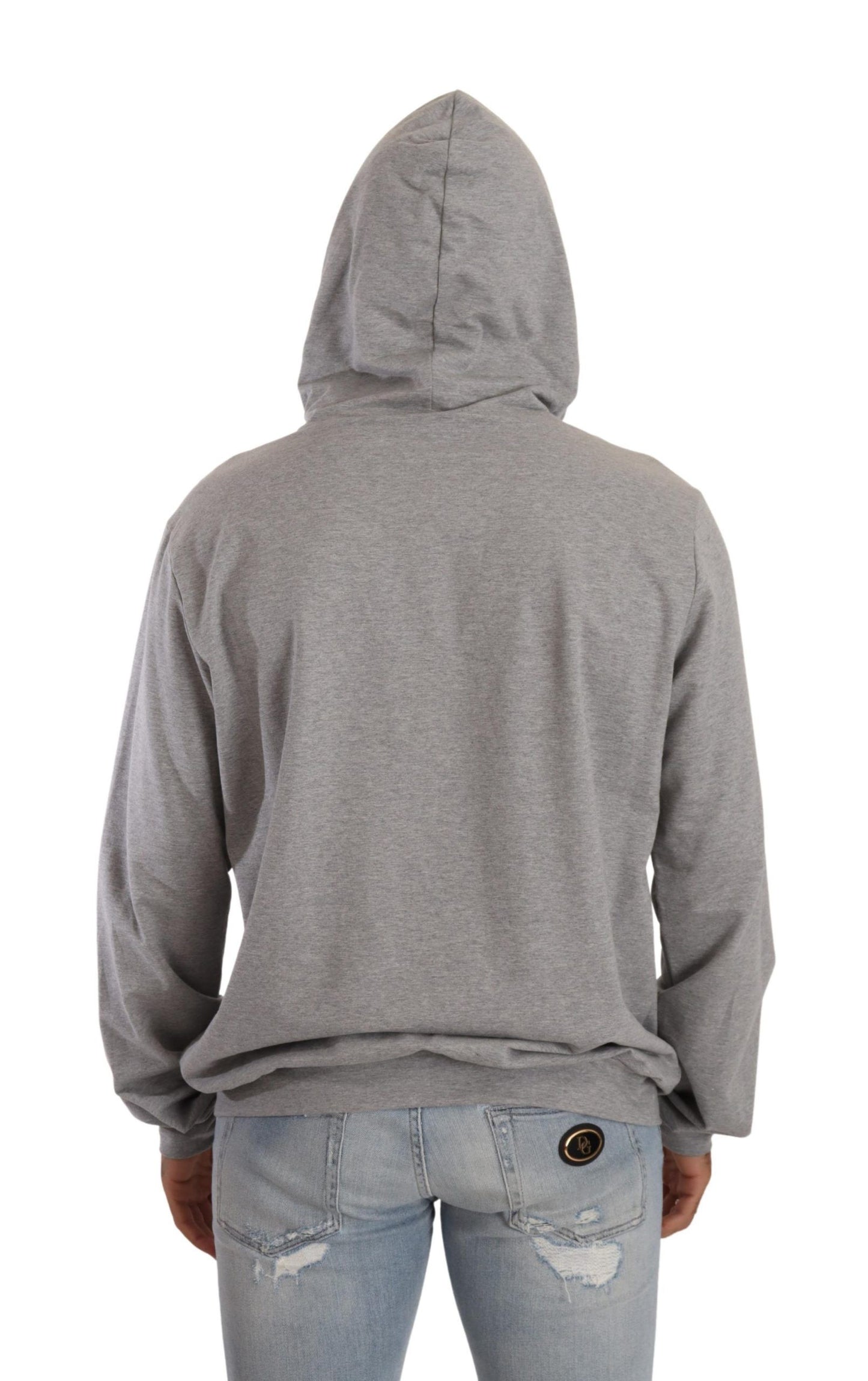 Elegant Gray Crown-Print Hooded Sweater