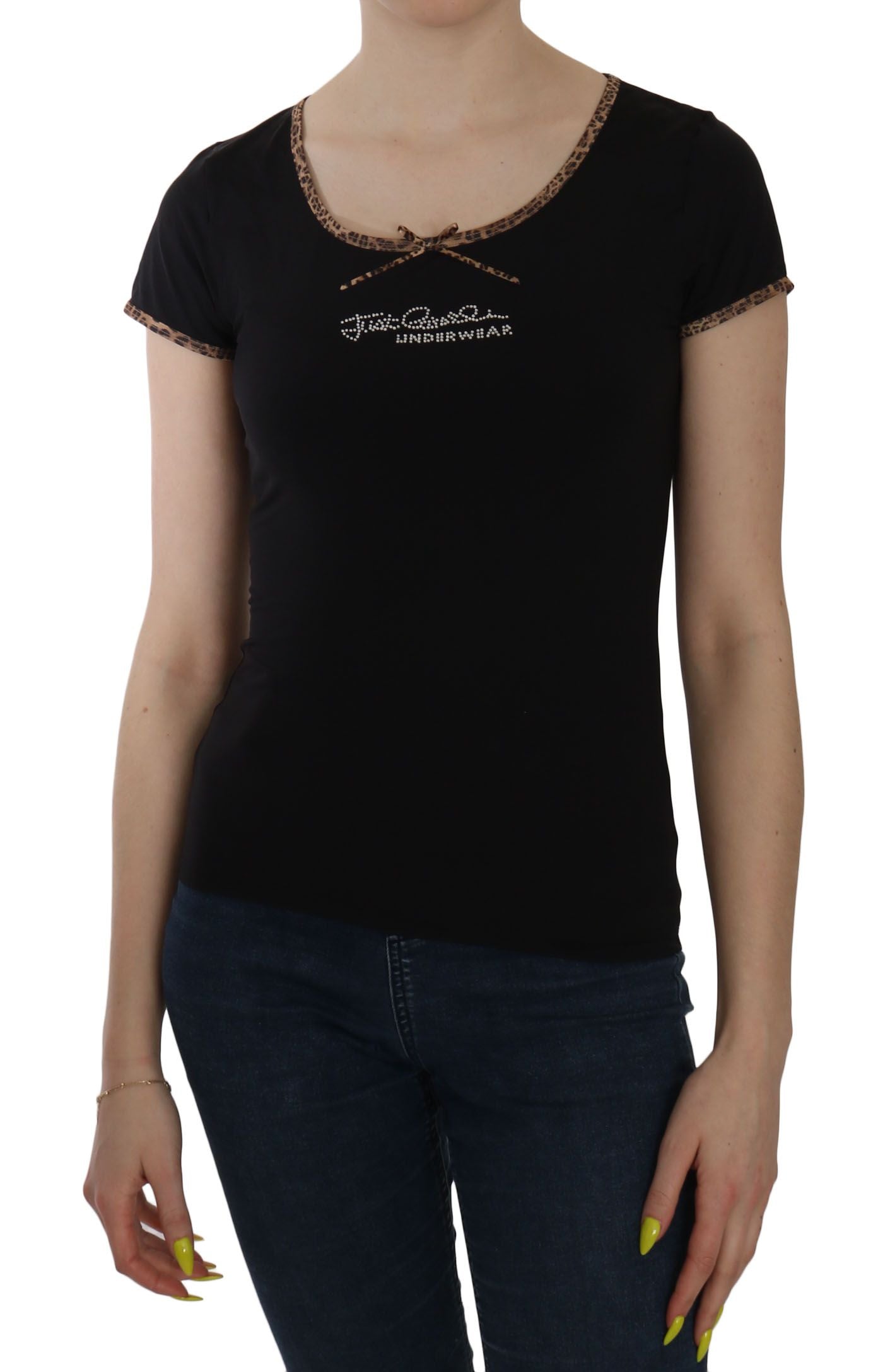 Elegant Black Beaded Short Sleeve Top