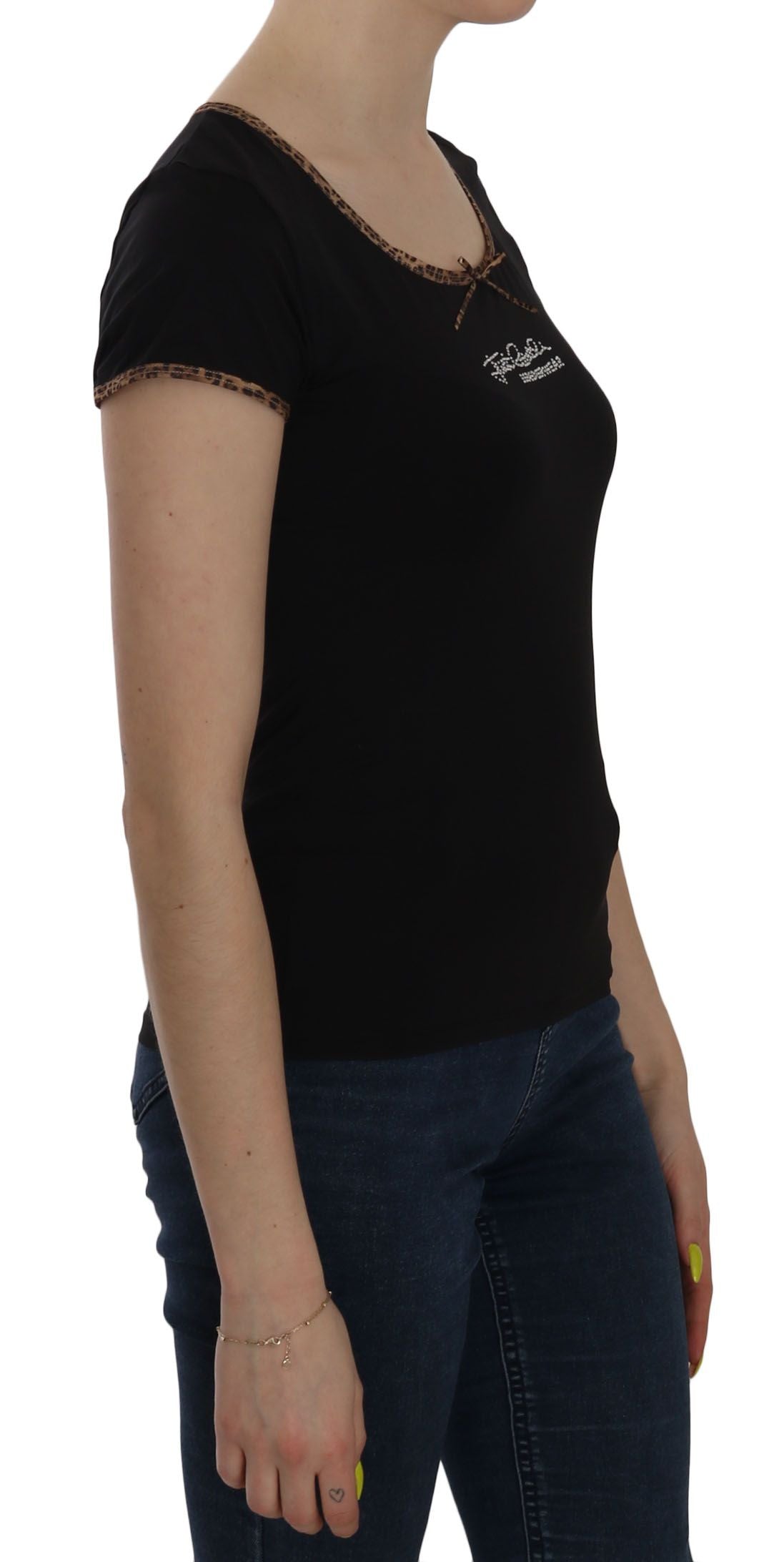 Elegant Black Beaded Short Sleeve Top