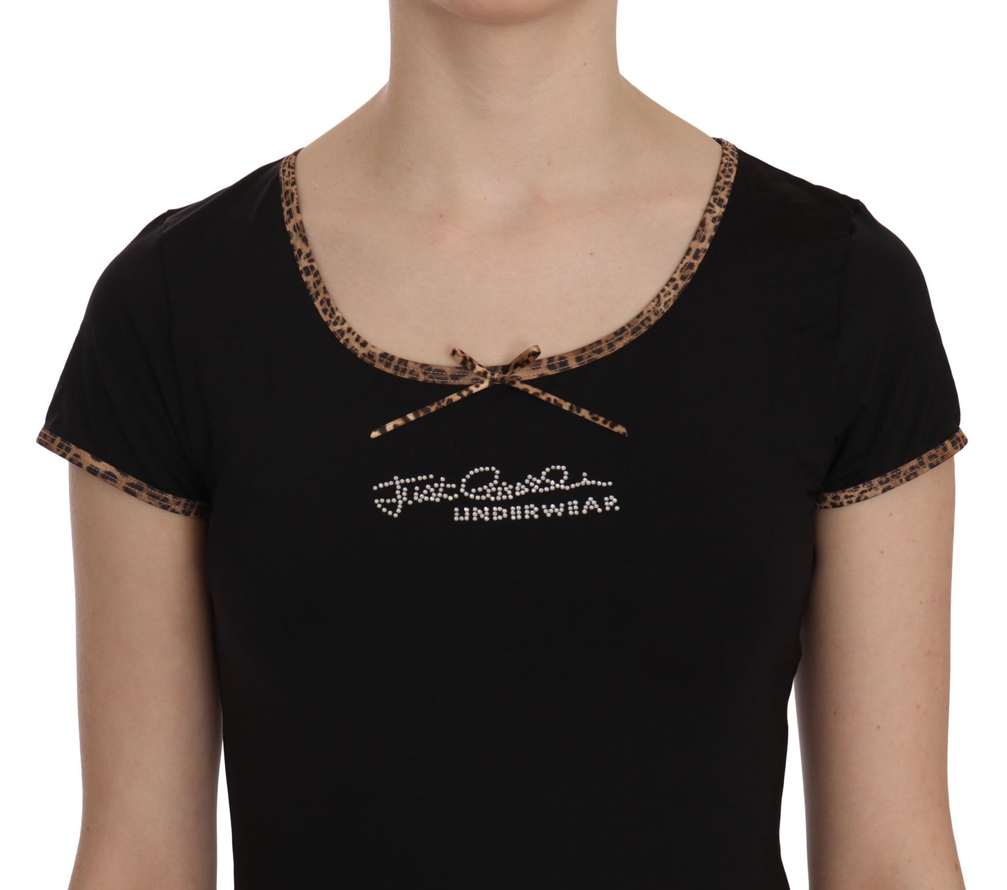 Elegant Black Beaded Short Sleeve Top