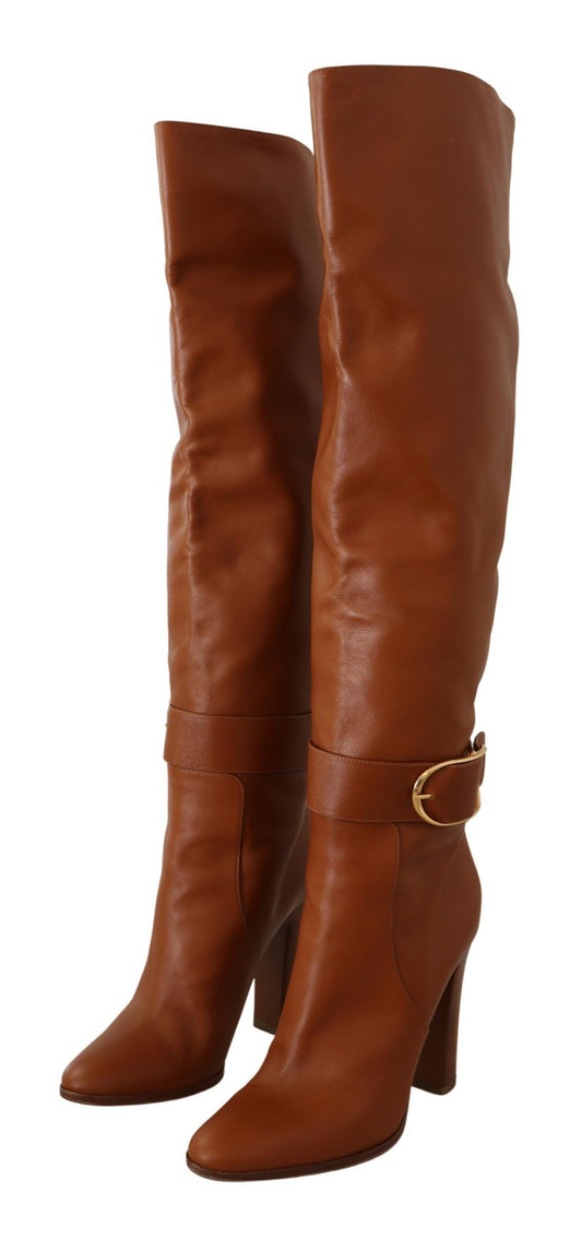 Elegant Brown Leather High Boots for Her