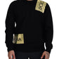 Black Wool Gold Logo Crewneck Pullover Sweater