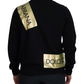 Black Wool Gold Logo Crewneck Pullover Sweater