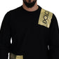 Black Wool Gold Logo Crewneck Pullover Sweater