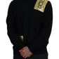 Black Wool Gold Logo Crewneck Pullover Sweater