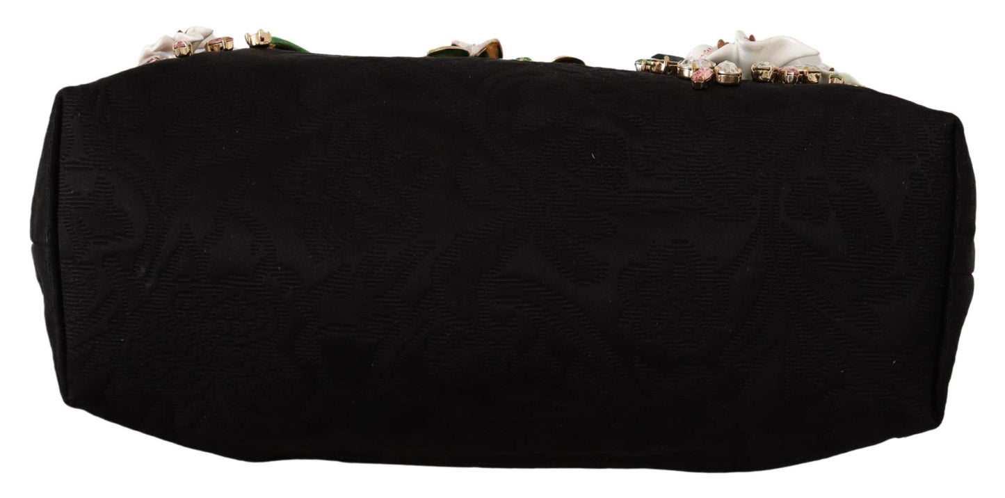 Elegant Black Velvet Crystal Vanda Evening Bag