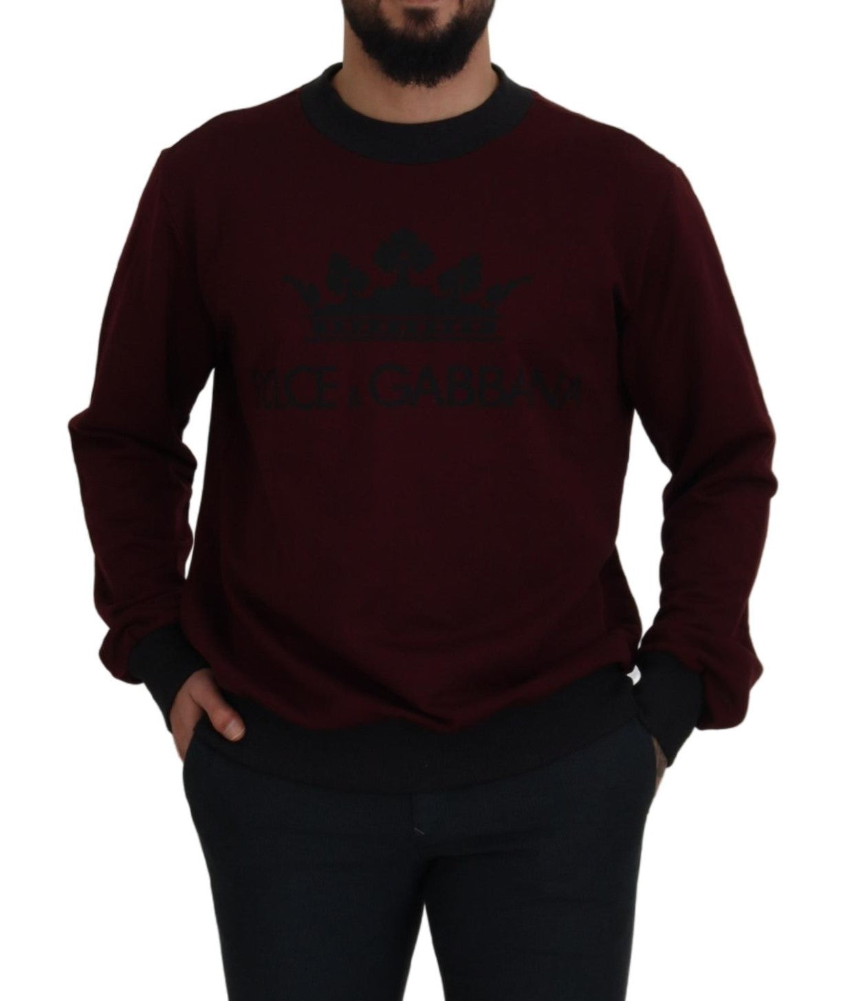 Maroon Cotton Crewneck Pullover Sweater