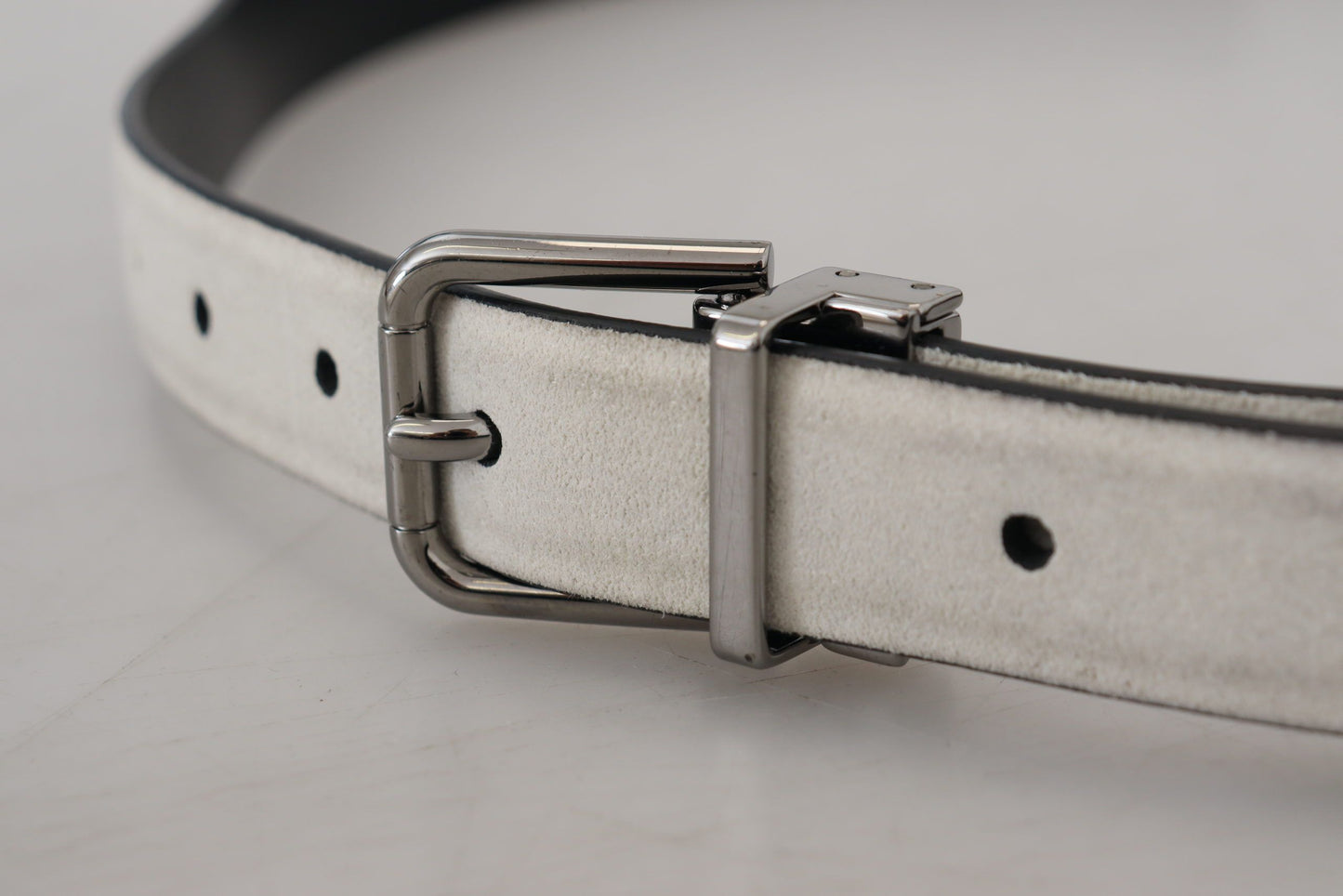 Italian White Leather Belt with Metal Buckle