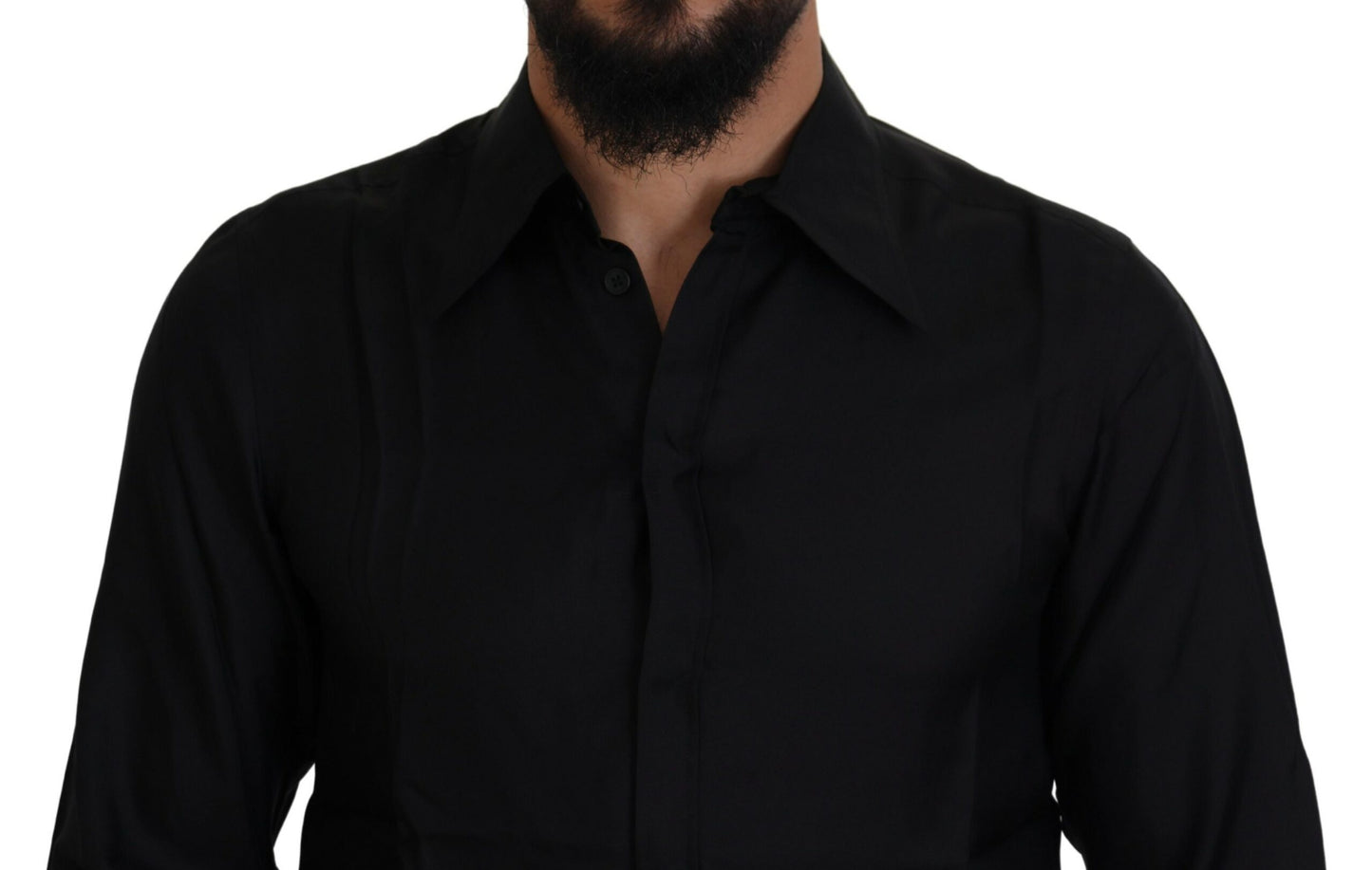 Sleek Silk Black Dress Shirt Slim Fit