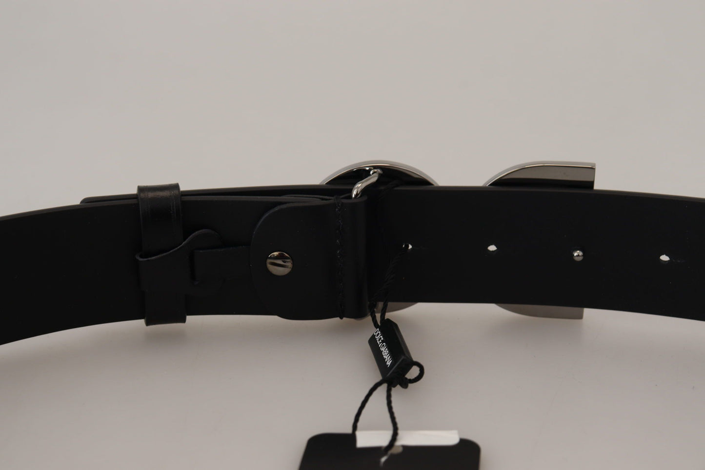 Elegant Black Leather DG Logo Belt