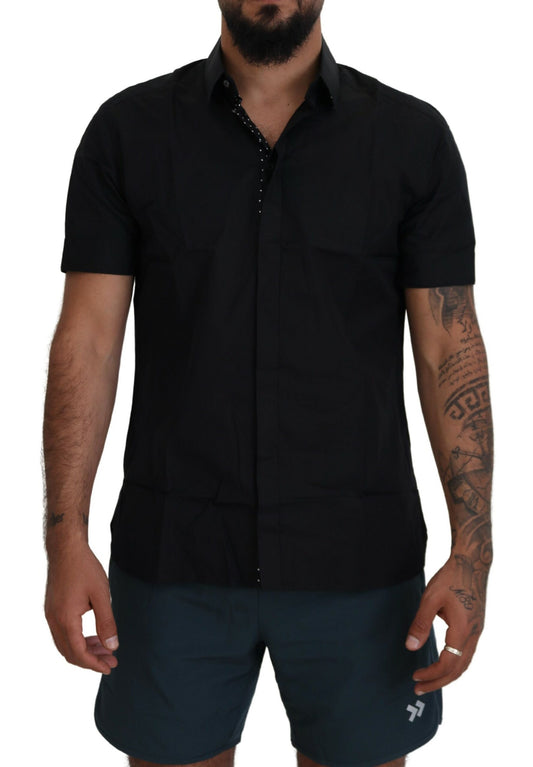 Elegant Black Silk Blend Dress Shirt