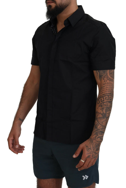 Elegant Black Silk Blend Dress Shirt