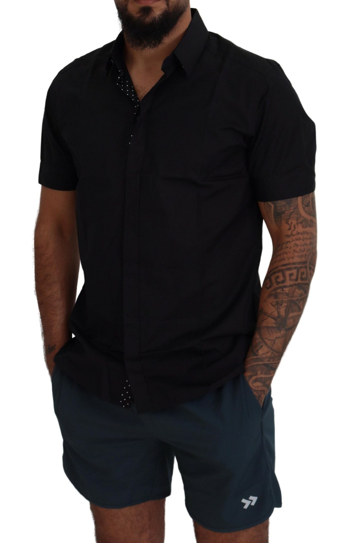 Elegant Black Silk Blend Dress Shirt