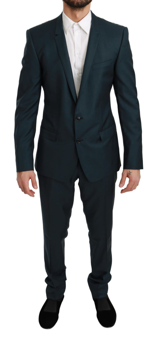 Elegant Blue Virgin Wool Two-Piece Suit