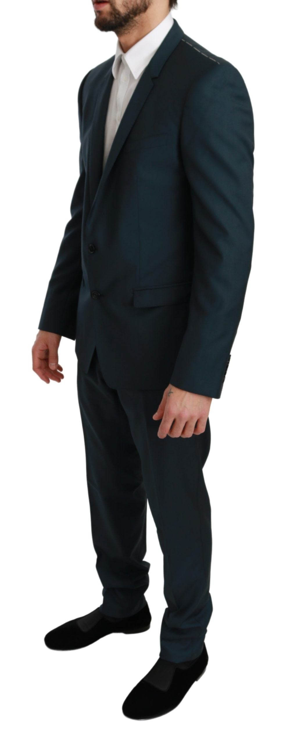 Elegant Blue Virgin Wool Two-Piece Suit