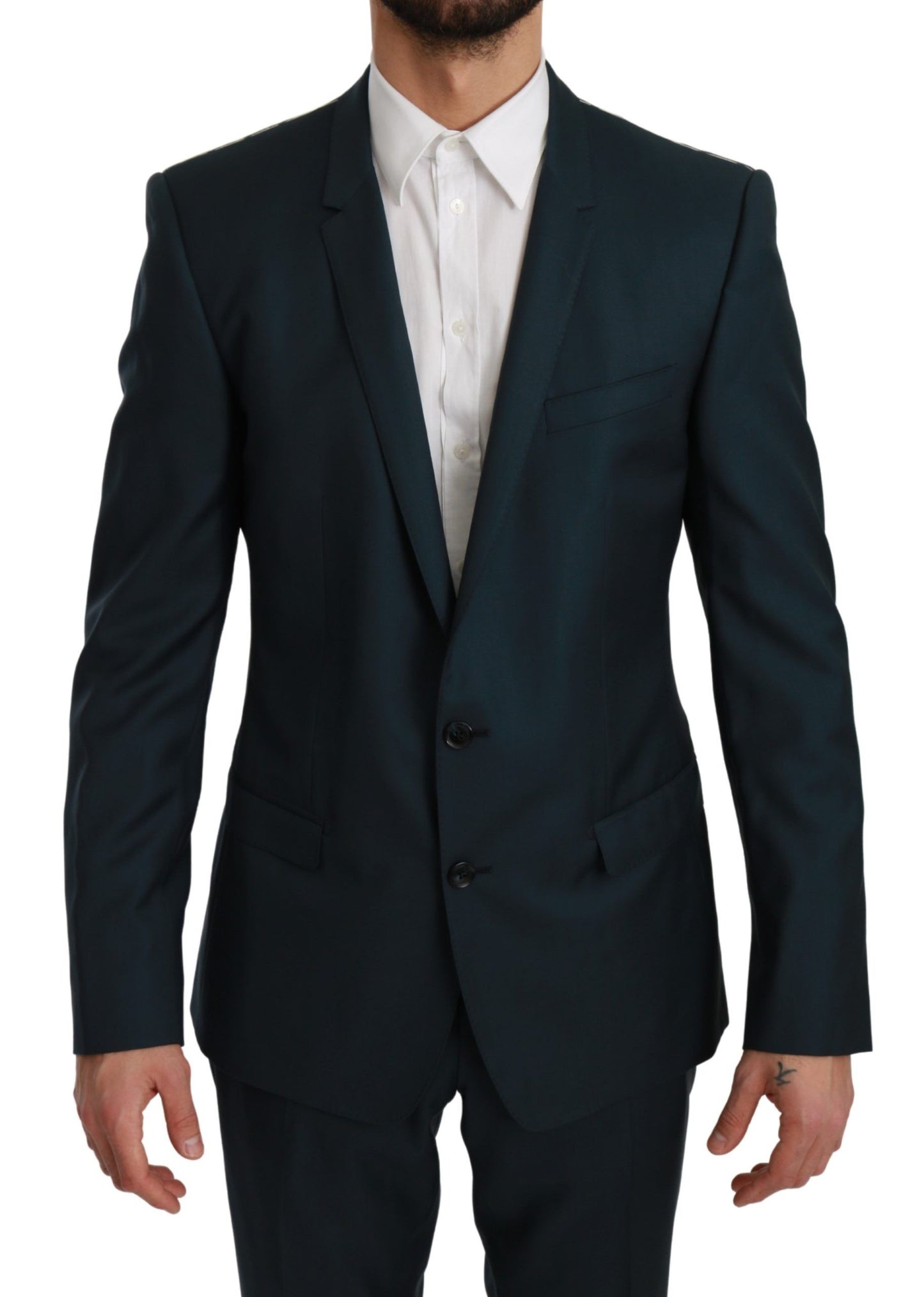 Elegant Blue Virgin Wool Two-Piece Suit