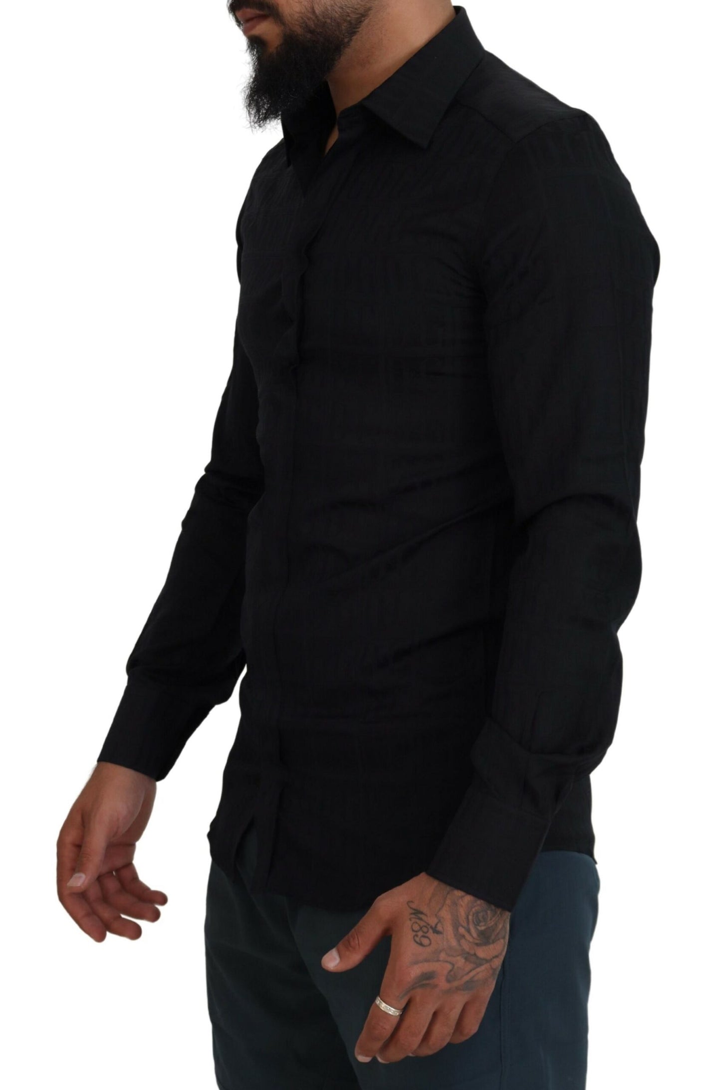 Elegant Slim Fit Black Cotton Dress Shirt