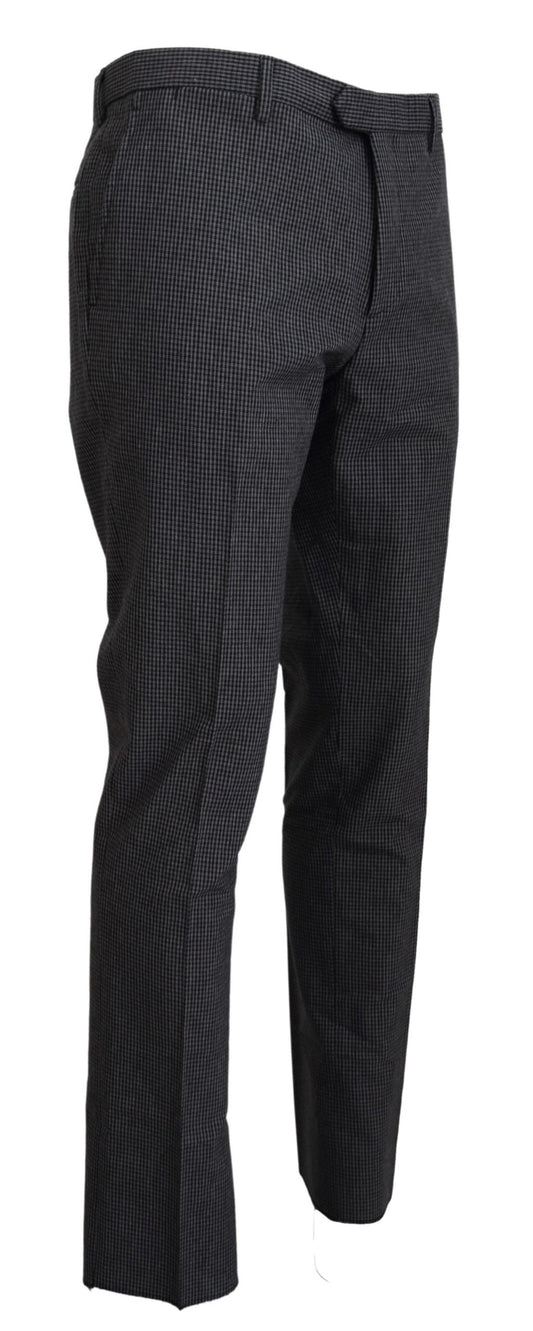 Black Checkered Wool Straight Fit Men Pants