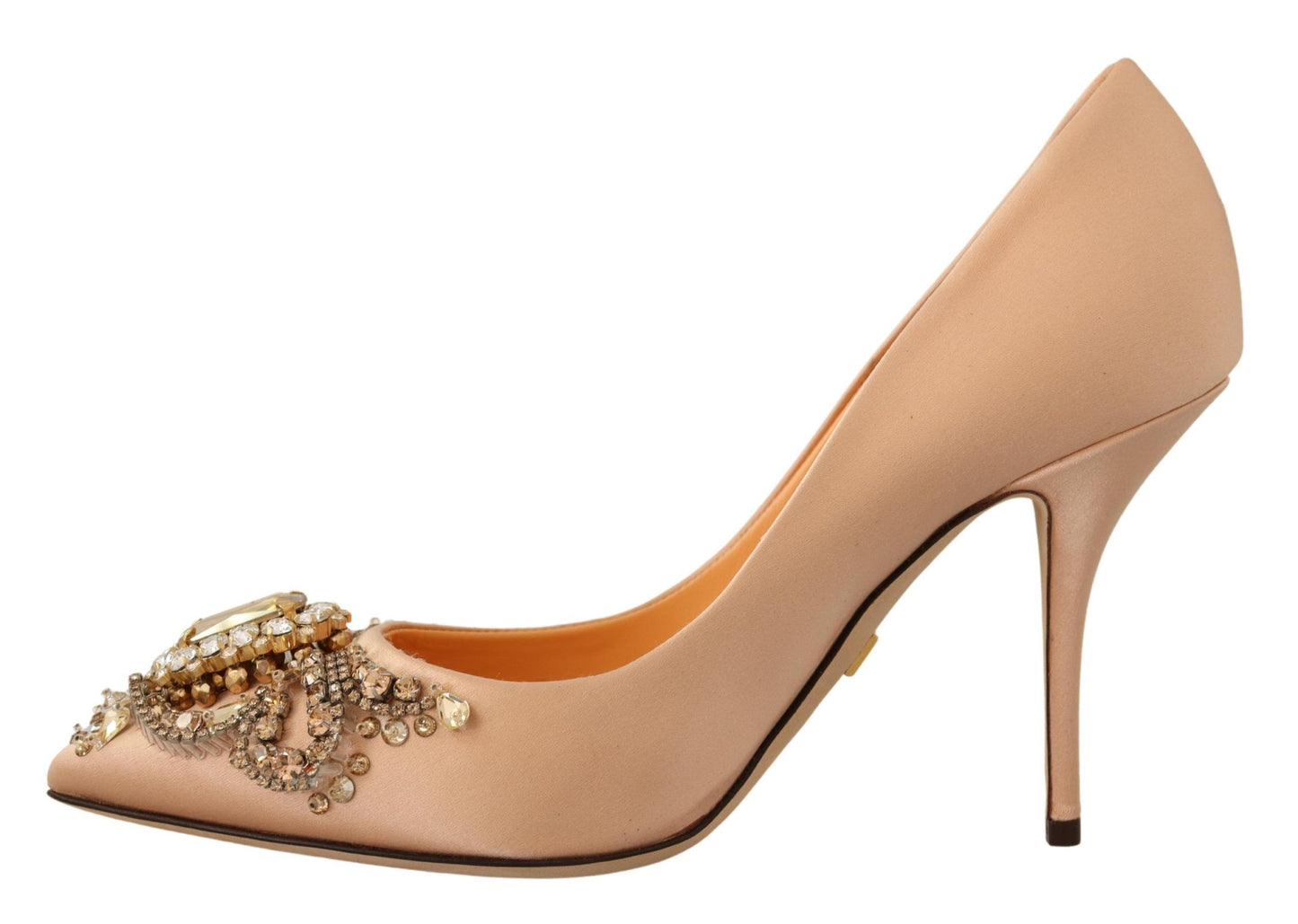 Elegant Nude Satin Crystal-Embellished Pumps