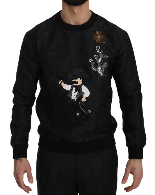 Elegant Embroidered Black Brocade Sweater