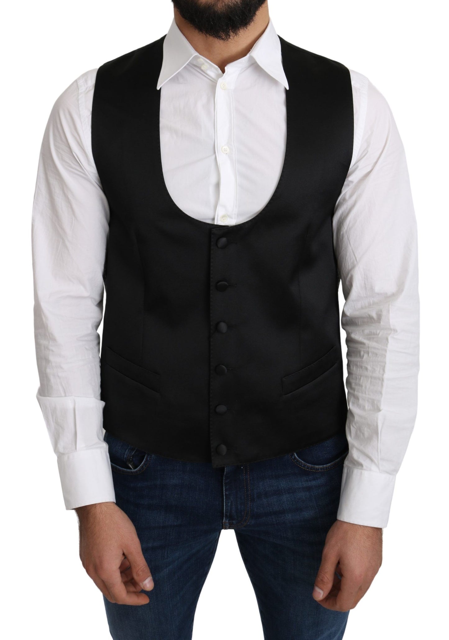 Elegant Black Silk Formal Vest