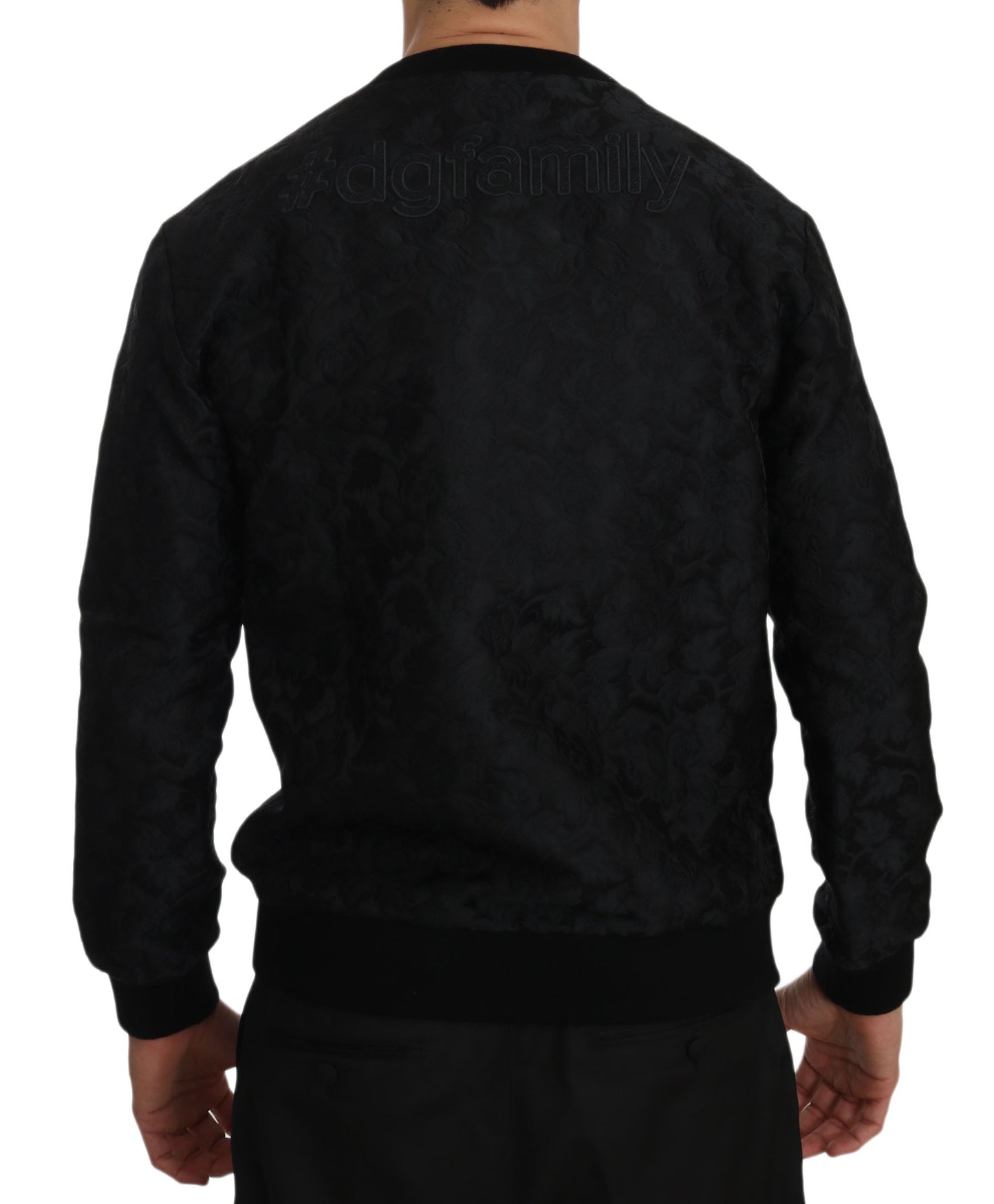 Elegant Embroidered Black Brocade Sweater